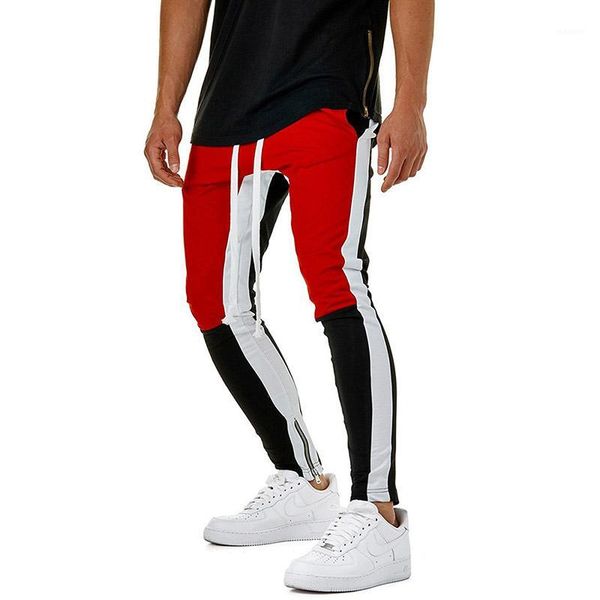 

patchwork contrast color sweatpants men fashion casual red white black sweatpants drawstring1