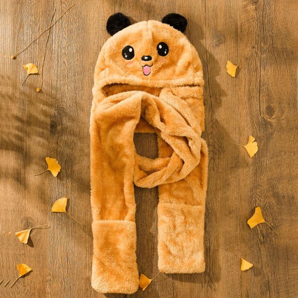 

hat cute plush bear ear children's scarf one piece warm winter outing thickened arctic veet glov, Red;brown
