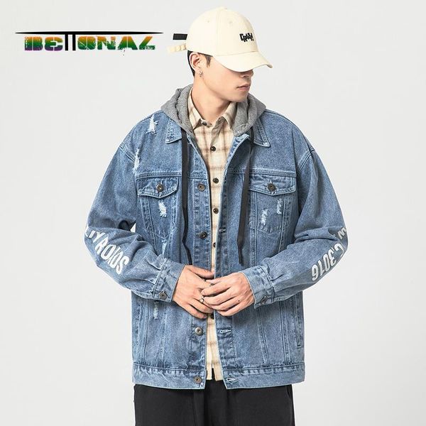 

bettonal autumn streetwear vintage denim jacket men coats ripped hoodies hip hop youth clothes male hoodie clothing korea japan1, Black;brown