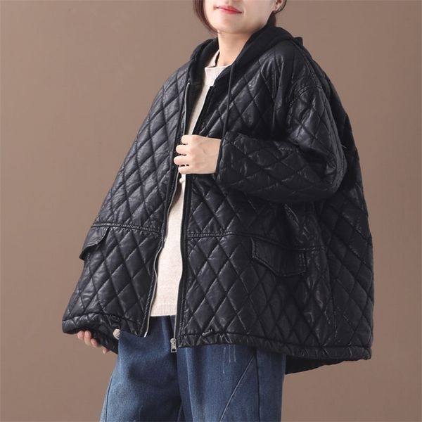 

streetwear women's tide leather coat women loose large size fashion cloak type cotton coat jacket winter mujer chaqueta f2286 201210, Black;brown