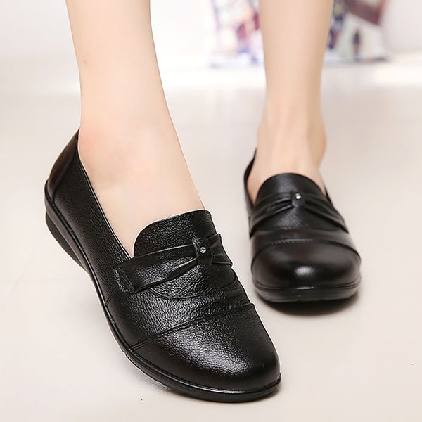 

genuine leather women's flat shoes crystal black slip-on party round toe large size 41-43 ladies loafers soft arch support 201128
