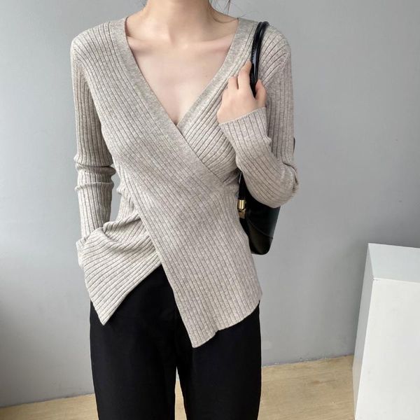 

2021 luxury designer jia weaving heart machine design sense v collar cross long-sleeve sweater knit sweater new 2021 wholesale, White;black