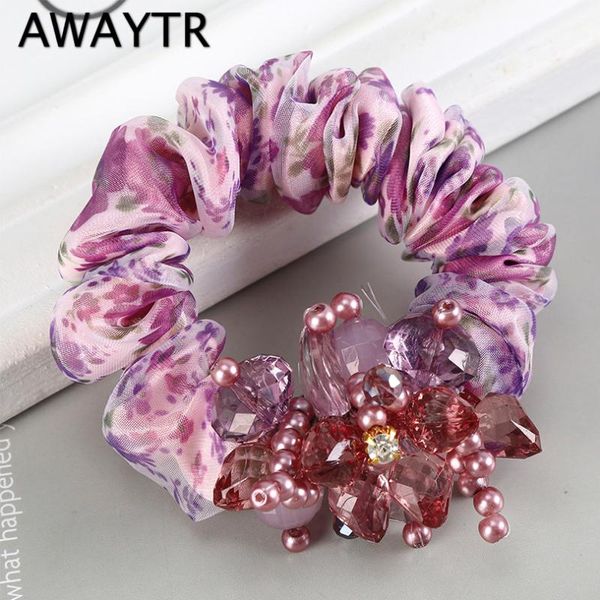 

hair accessories awaytr luxury crystal beads elastic bands women sweet ponytail organza scrunchie ropes headwear