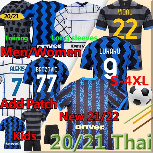 

4xl 2021 2022 milan soccer jersey barella lukaku lautaro alexis hakimi 20 21 inter men women kids kits long sleeves football training shirts, Black;yellow