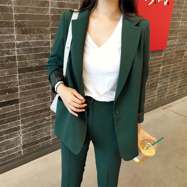 

pant suits for women autumn 2020 new elegant office ladies work wear business suits solid blazer jacket trousers suit set femme q1215, White;black