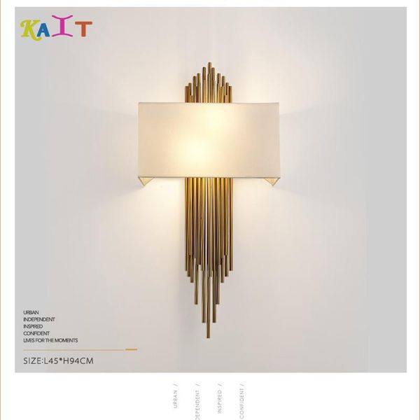 

wall lamp gold indoor modern light led bedroom e14 cloth lampshade