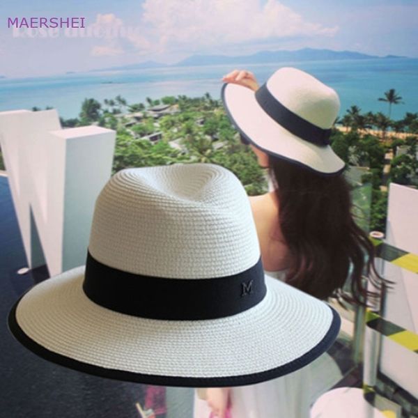 

maershei m standard straw ladies summer korean sun beach shade white jazz hat tide y200602, Blue;gray