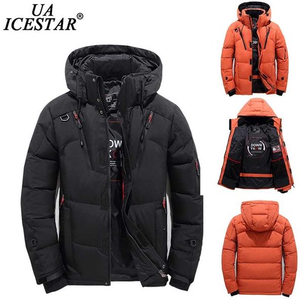 

men white duck down jacket coat brand thick warm casual fashion winter hooded parkas men windproof down jackets men's 220105, Black