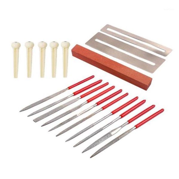 

shgo 18 pcs guitar repair tool kit guitar maintenance kit grinding stone bridge plastic string nails frets nut file set1