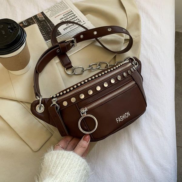 

totes fashion women's 2021 unusual rivet chest pocket versatile messenger bag