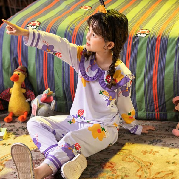 

girls' spring autumn long sve children's pajamas suit, Blue;red