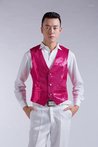

chorus singing and dancing men show shiny piece of ma3 jia3 mei red blue black white and yellow gold silver vest vest1, Black;red
