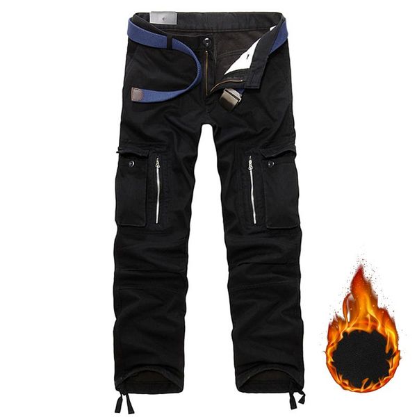

outdoor pants mens cargo plus size autumn winter thick warm full length multi pocket casual baggy tactical trousers 2021, Black;green
