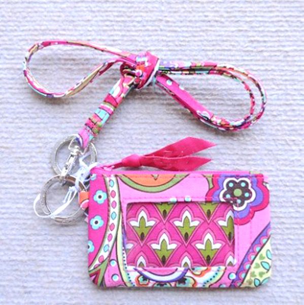 

nwt cotton zip id case with lanyard id card holder credit bus card case, Brown;gray