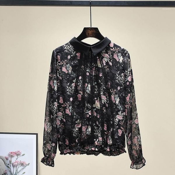 

spring chic women's floral print blouses elegant chiffon shirts c5981, White