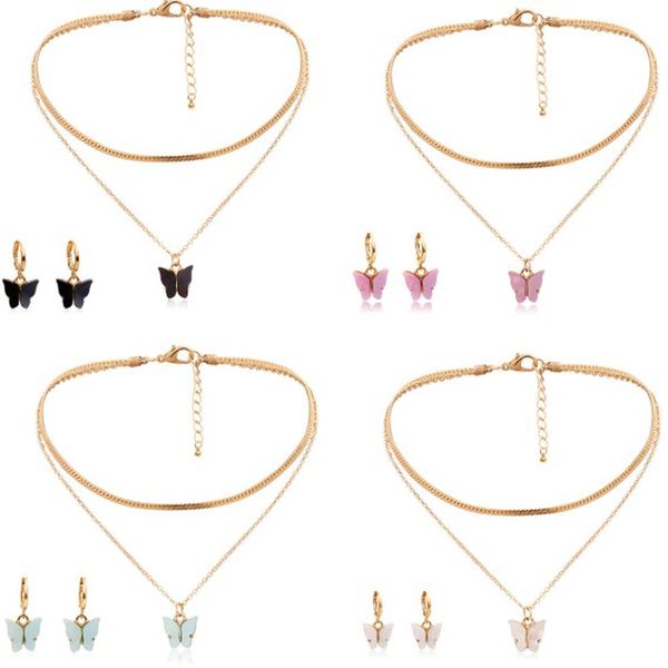 

3pcs butterfly choker sets butterfly necklace jewelry, Silver