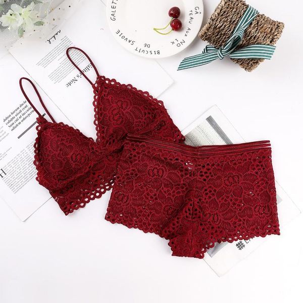 

lace bottom bra set padded underwear women deep v bra set female tube, Red;black