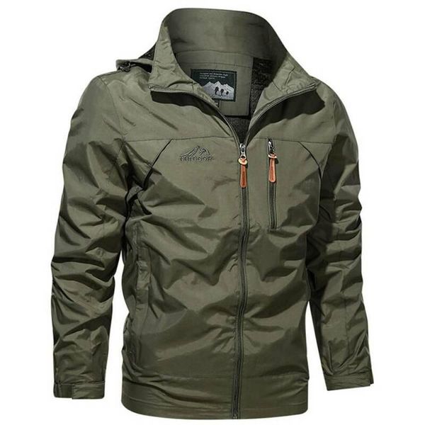 

winter men's jacket coat windbreaker solid color tactical zipper up jacket with hood warm windproof outwear casual coat, Black;brown