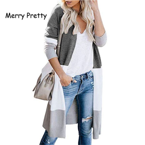 

merry pretty autumn women cardigans contrast color knit patchwork long cardigan loose cardigan knitwear sweater female lj201114, White;black