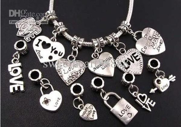 

love / heart silver hole b319-b945 fit big braclets bears diy ювелирные изделия европейские 120 шт. / лот тибетский шарм микс sqcpu dh_selle, Bronze;silver