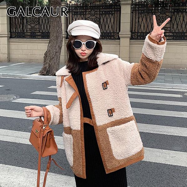 

галькавр ягненок меховые пальто для женских осложнений с длинным рукавом свободные карманы винтажные толстые слои женские 2020 осенний стиль, Black