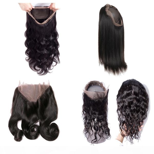 

9a brazilian straight human hair 360 lace frontal closure peruvian body wave loose wave water wave 360 hair lace frontal closures, Black;brown