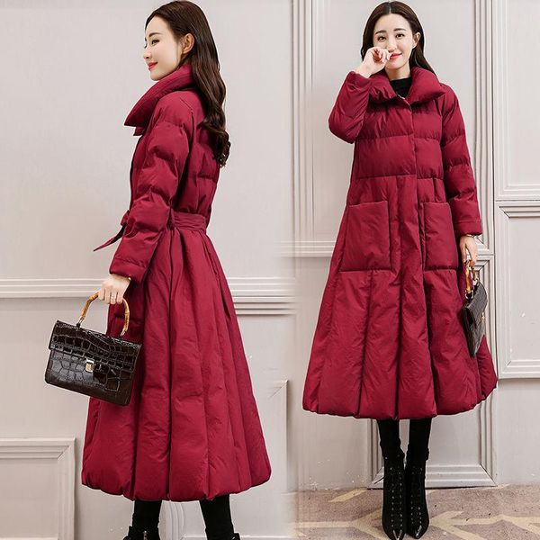

european fashion belt women parkas winter cotton padded long down jacket female coat thick warm winter jacket for women 2020 new, Black