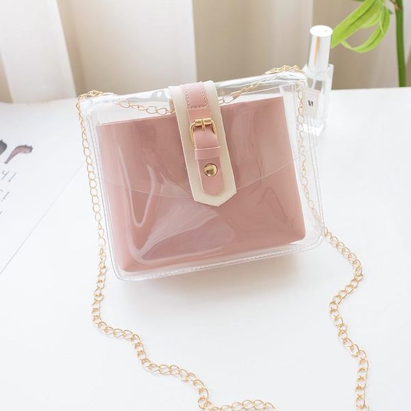 

2019 brand new women's shouler bag transparent handbag fashion solid crossbody bags chains candy color jelly bag 2pcs handbag h bbydnt