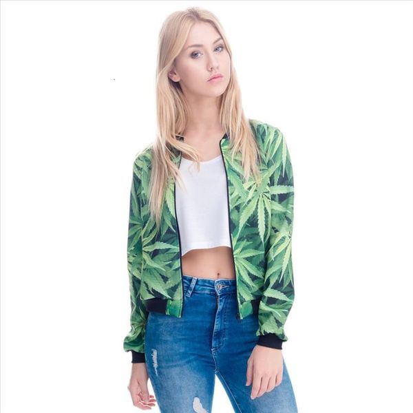 

women bomber jacket 3d printed weeds outwear long sleeve short jacket coats casual basic jackets drop shipping, Black;brown