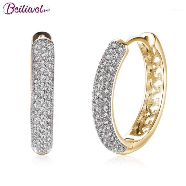 

charm beiliwol hoop earrings for women circle cubic zircon pave elegant ladies party jewelry champagne gold color round earring gift1, Golden
