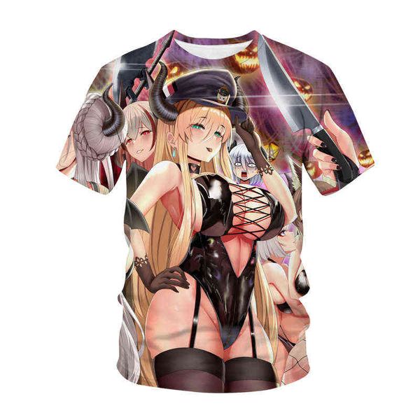 Azur pista 3d impressão hoodies cute menina sexy harajuku streetwear homens mulheres moda manga curta t shirt anime jogo tees tops unisex y220214