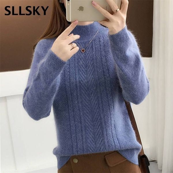 

sllsky half-turtleneck knitted sweater women casual basic long sleeve female pullovers autumn winter warm solid sweater 201111, White;black