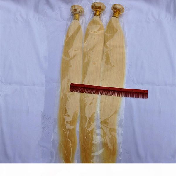 

3 bundles color 613 blonde virgin hair silky straight brazilian peruvian indian unprocessed human hair extension weave, dhl, Black