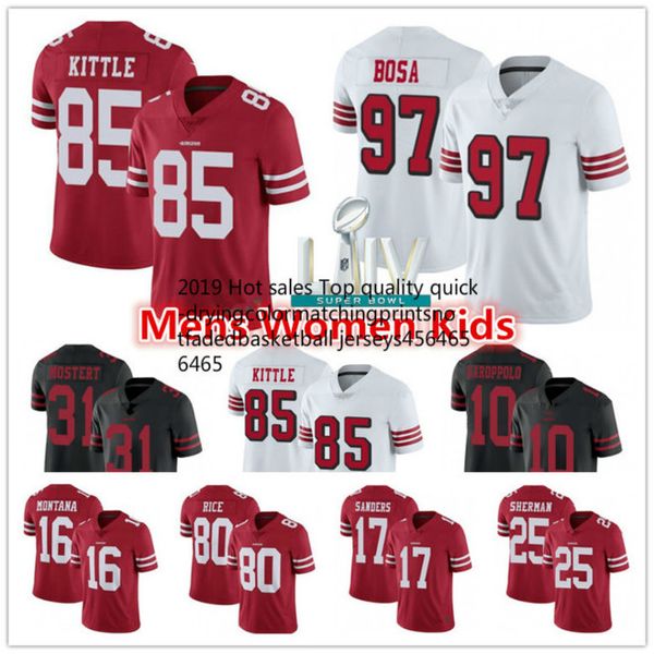 

mens women youth san francisco 49ers nfl jersey 80 jerry rice 85 george kittle 10 jimmy garoppolo nick bosa richard football jerseys, Black;red