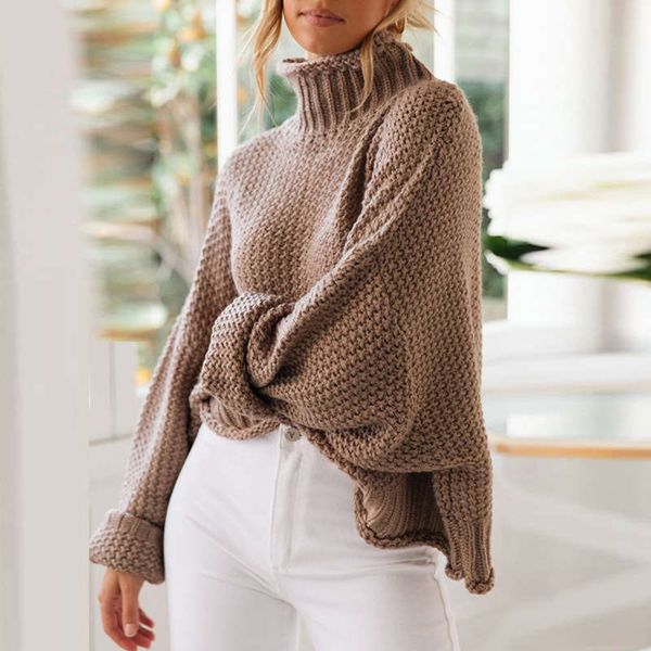 

high collar solid color loose knit pullover for women pa9m048e, White;black
