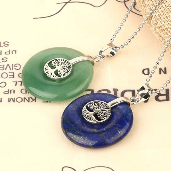 

wholesale selling safety buckle tree life amethyst necklace natural stone turquoise crystal pendant jewelry ne1218, Silver