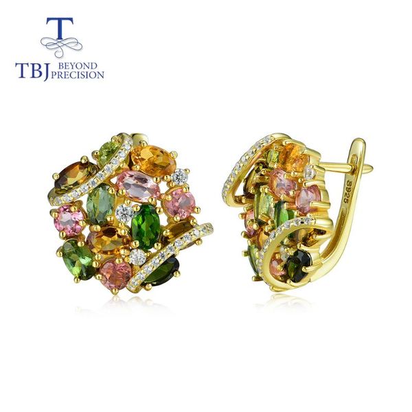 

natural tourmaline earrings with yellow color 925 sterling silver individuality little flower design fine jewelry tbj promotion