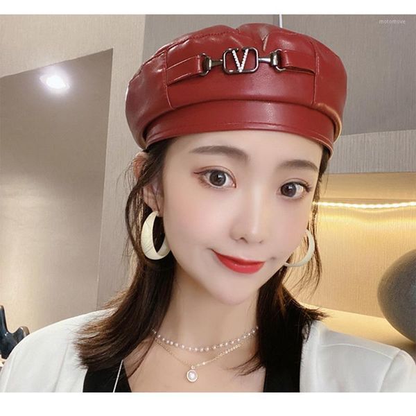 

berets spring and autumn women's hats korean fashion leather buds caps painter trendy, Blue;gray
