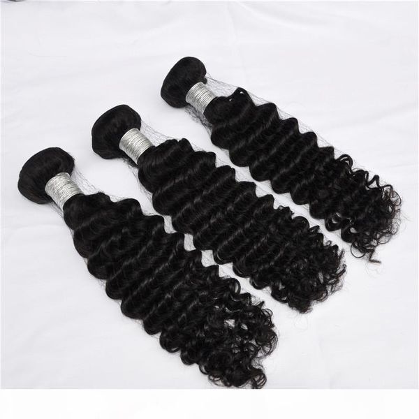 

grade 12-26inches deep wave hair weaves full head brazilian wavy hair natural color 1b human hair bundles 300grams lot, dhl, Black