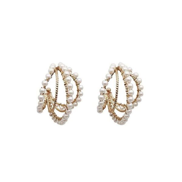 

charm rongho geometric arc handmade pearl earrings for women statement brincos hiphop jewelry crystal earring bijoux 2021, Golden