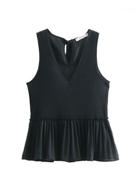 

women black white v neck blouse chiffon pleated sleeveless female casual shirts sweet solid chic summer blusas1