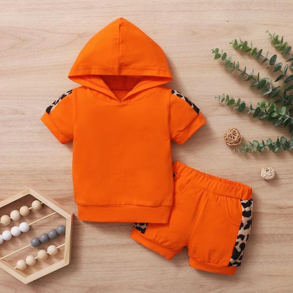 

* toddler baby girl short sleeve leopard printed hoodie +shorts sports outfits baby boy clothes set outfits for, White