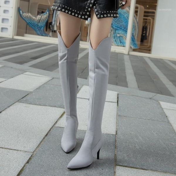 

boots over the knee women 2021 winter slim heel small tall pointed high elastic1, Black