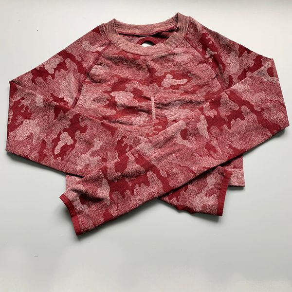 

2021 new camo cropped seamless long sleeve sports wear for women gym yoga shirt crop workout 7147, Gray