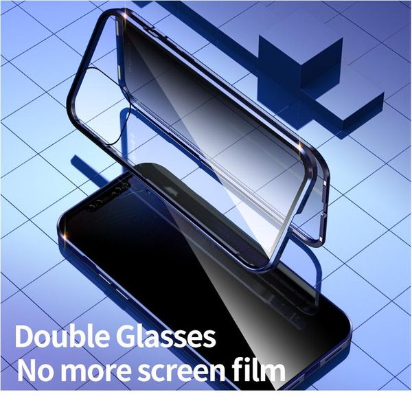 

magnetic tempered glass privacy metal phone case coque 360 magnetic anti spy case for iphone 11 pro max xr jllrlo