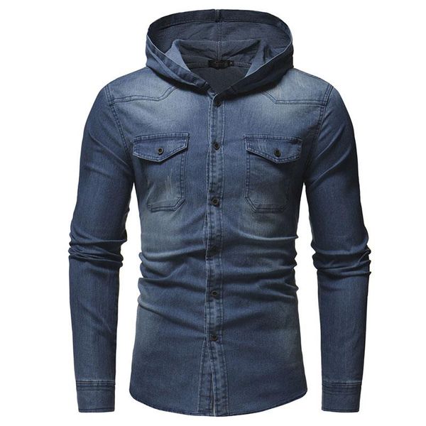 

simple cotton slim fit hoodies collar solid denim shirts mens clothes 2021 long sleeve mans shirts casual male social shirt, White;black