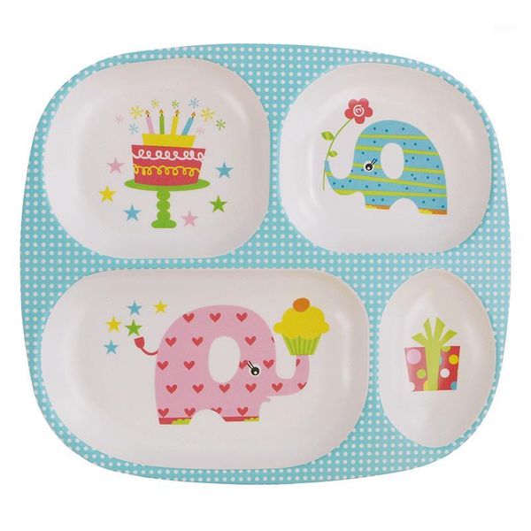 

cute cartoon kids dinnerware set children tableware baby plate divide grid plate drop resistant natural bamboo flatware1
