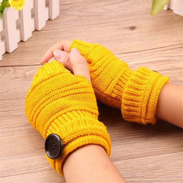 

simplicity arm wool knitting gloves cover button warm work solid color fashion comfortable woman man autumn and winter 4