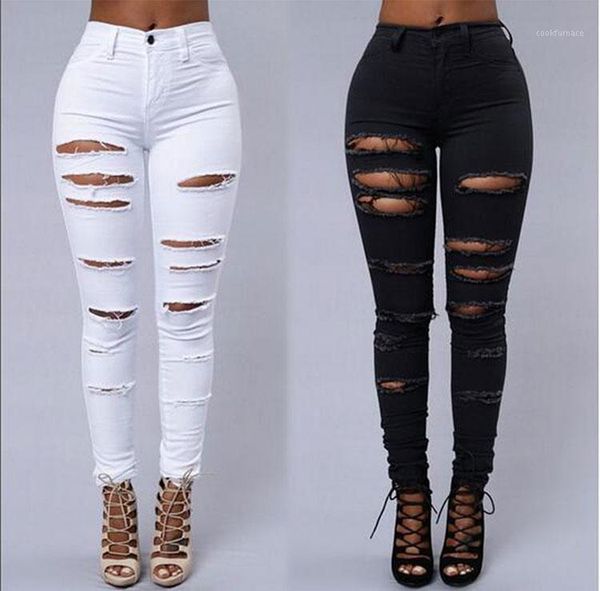 

wholesale- new women ladies black white ripped denim jeans femme casual washed holes jeans push up torn damage vintage pants1, Blue