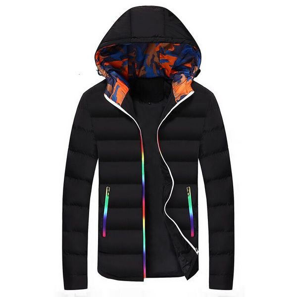 

autumn and winter men's thiened hooded solid color leisure down youth large versatile cotton padded jaet men, Black